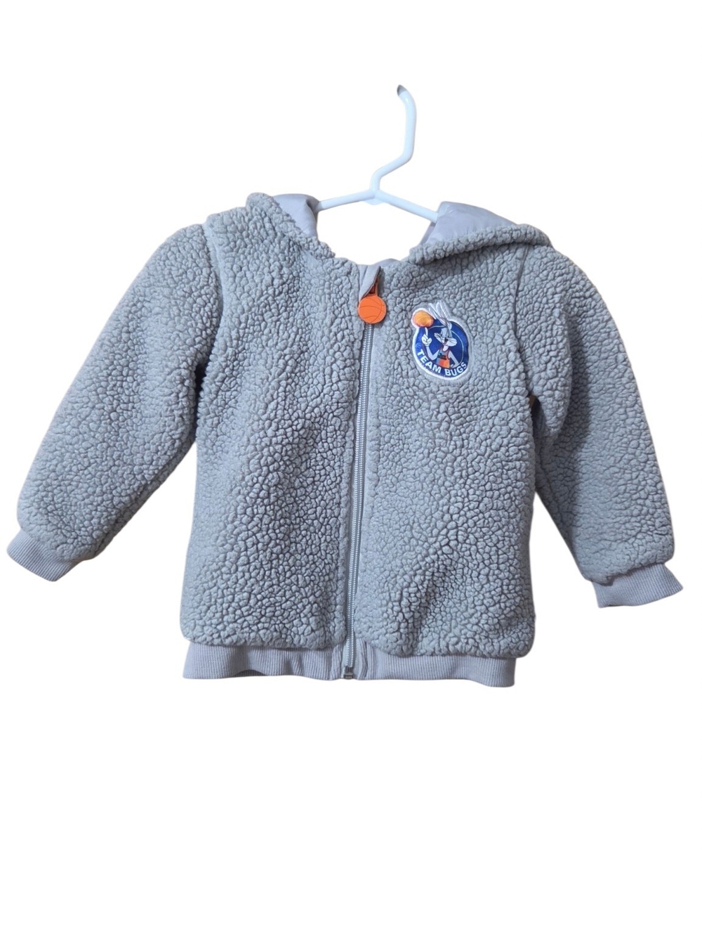 Light Gray Sherpa Hoodie for Kids with Zip and Patch